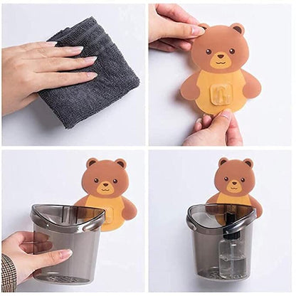 UK-0287 Teddy Bear Tooth Brush Holder - Self Adhesive Wall Mounted Multipurpose Teddy Bear Toothbrush Holder Cup with Strong Adhesive Sticker