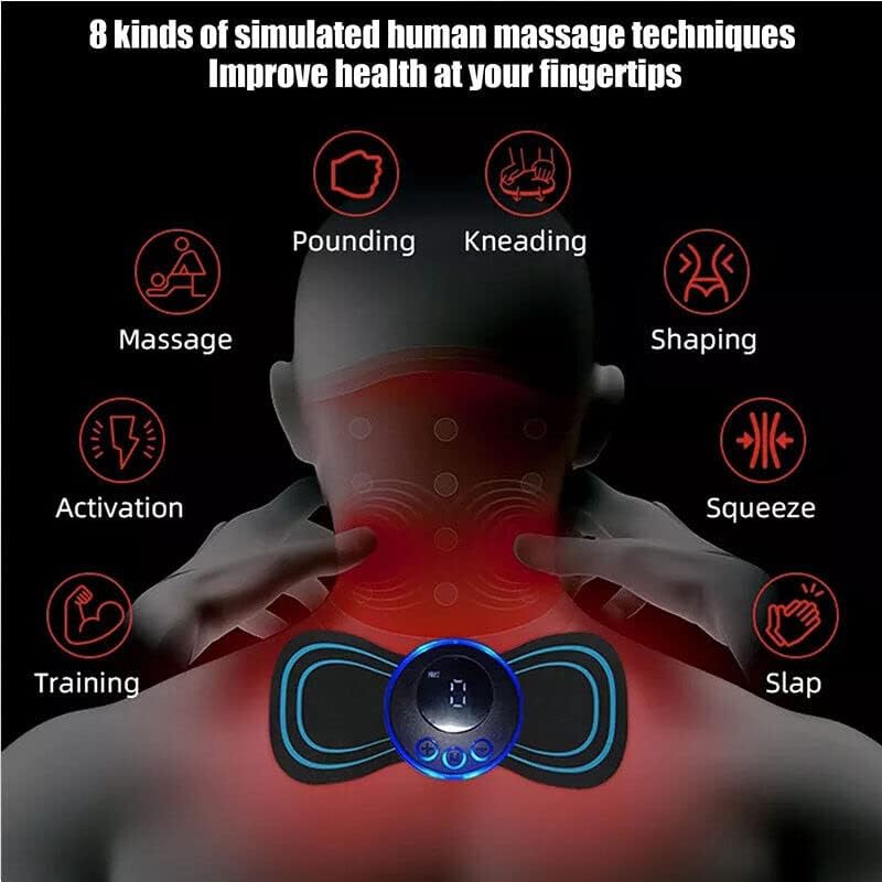 UK-0029 Full Body Mini Butterfly TENS Massager with 8 Modes, 19 Levels Electric Rechargeable Portable EMS Patch for Shoulder, Neck, Arms, Legs, Men/Women