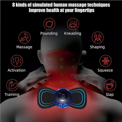 UK-0029 Full Body Mini Butterfly TENS Massager with 8 Modes, 19 Levels Electric Rechargeable Portable EMS Patch for Shoulder, Neck, Arms, Legs, Men/Women