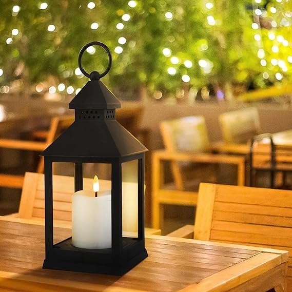 UK-0041 (2pc)Mini Square Lantern Lamps with Moving Flame LED Light for Home Decoration Diwali & Christmas