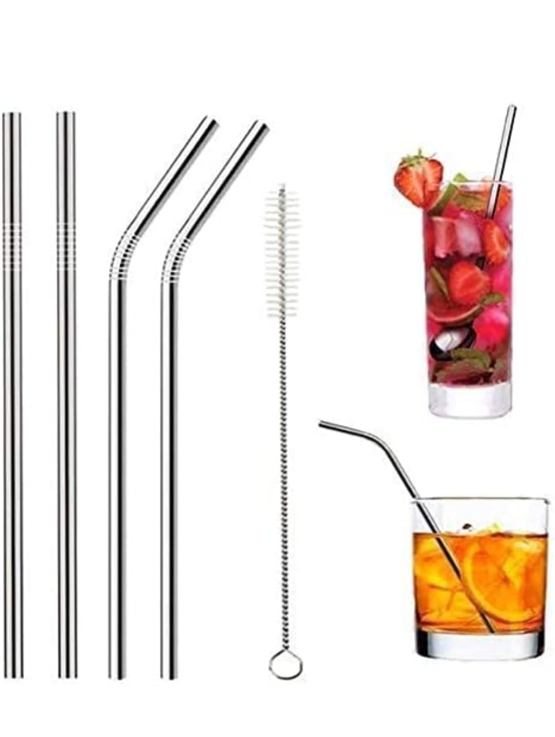 UK-0246 Stainless Steel Straws for Drinking with Brushes | Steel Straws + Straw Cleaning Brush