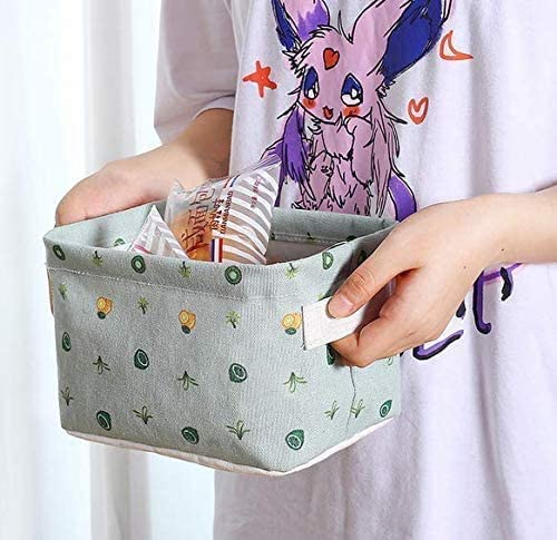 UK-0049 Canvas Fabric Foldable Mini Storage Basket - Small Collapsible Canvas Containers Organizers With Handle For Home-Multi Design