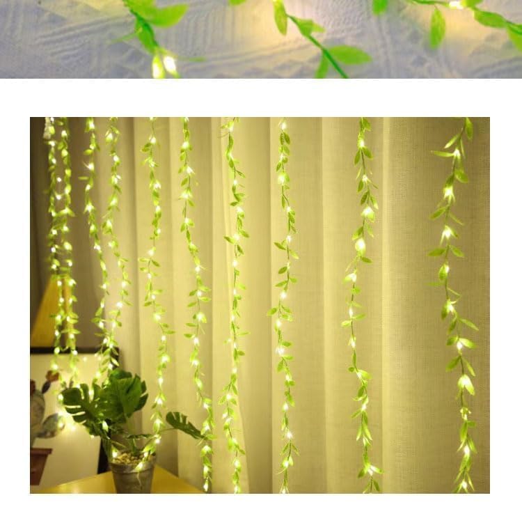 UK-0621 Leaf Curtain LED String Light, 200 LEDs, 8 Modes, Remote Control, Adjustable Brightness, Ideal for Bedroom, Garden, Birthday & Festive Decor