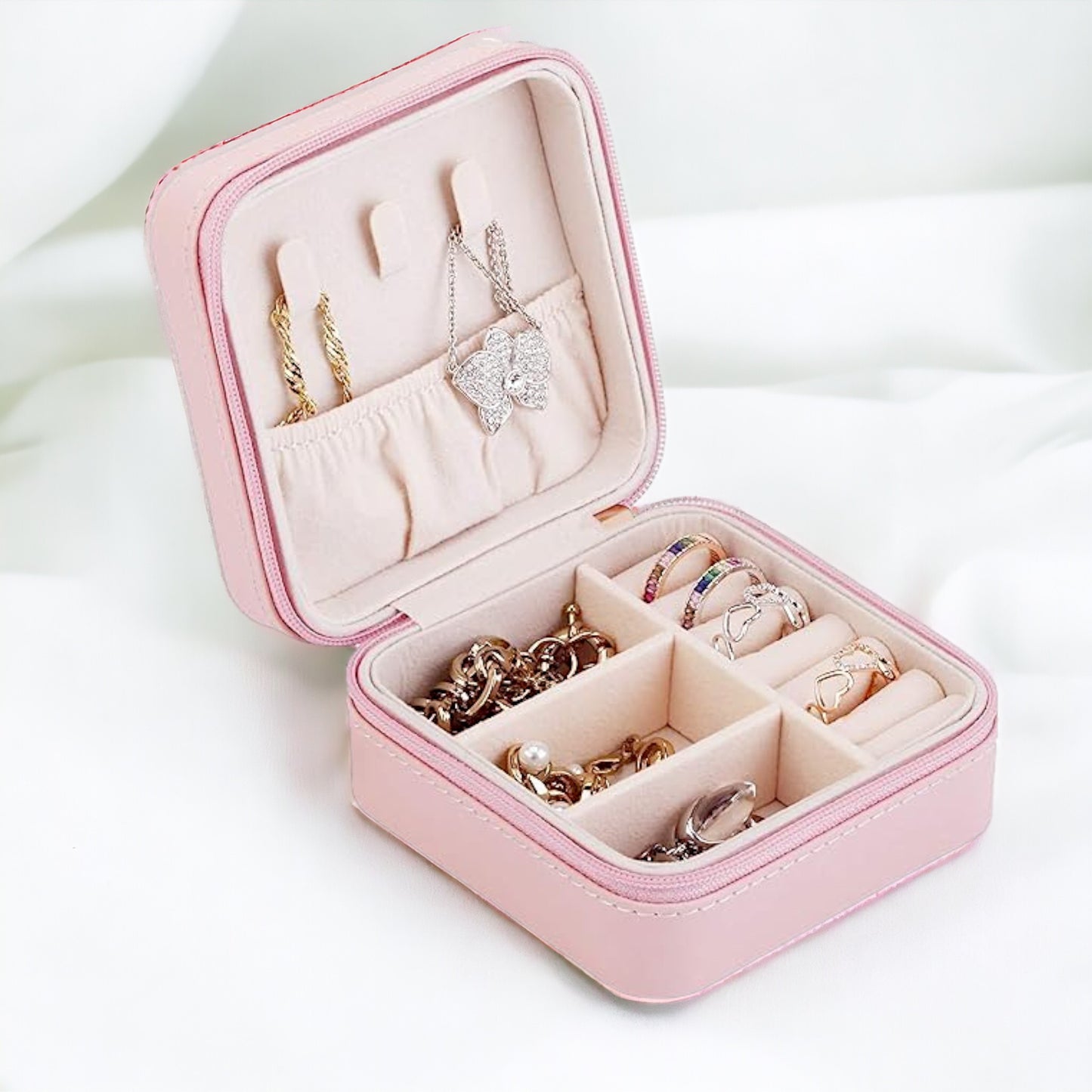 UK-0348 Leather Small Jewelry Box, Travel Portable Jewelry Case For Ring, Pendant, Earring, Necklace, Bracelet Organizer Storage Holder Boxes