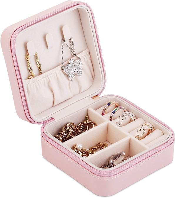 UK-0348 Leather Small Jewelry Box, Travel Portable Jewelry Case For Ring, Pendant, Earring, Necklace, Bracelet Organizer Storage Holder Boxes