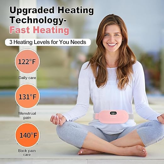 UK-1062 Portable Cordless Heating Pad for Menstrual Cramps Relief, for Stomach, 3-Speed Temperature Adjustment and 4-Speed Massage Modes, Back and Belly Heating Pad for Women