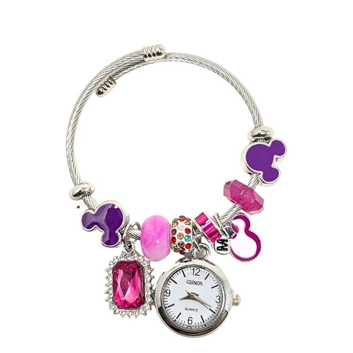 UK-0991 Bracelet Watch Women and Girls Fashion Stainless Steel Beaded Adjustable Quartz Watch Bangle Jewellery Friendship Bracelet (Random Pearl Designs)