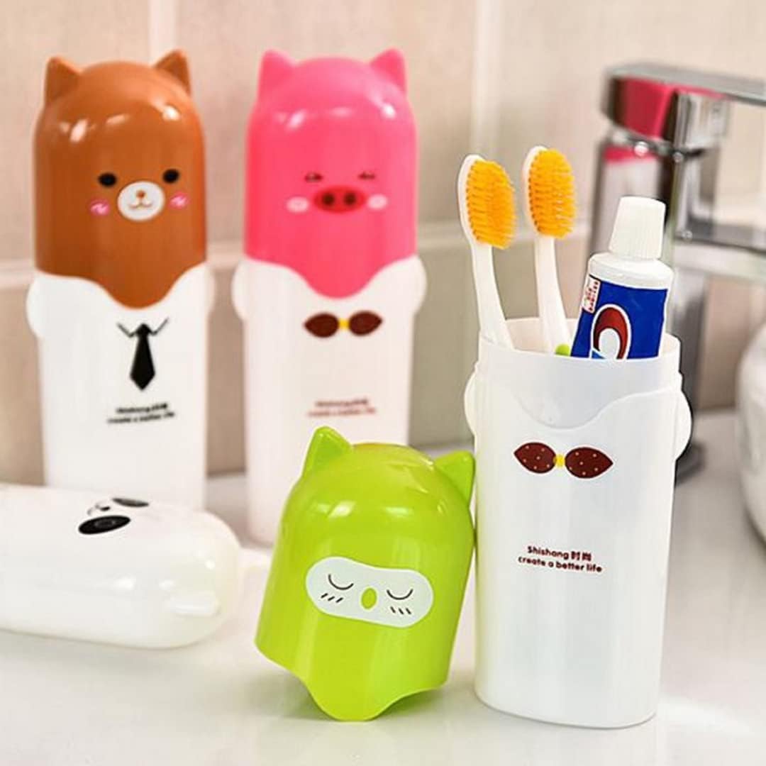 UK-0858 Cartoon Design Toothbrush Holder Box Best for Travel Camping Bathroom for Storage Multicolor