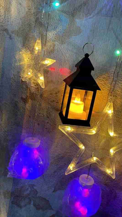 UK-0041 (2pc)Mini Square Lantern Lamps with Moving Flame LED Light for Home Decoration Diwali & Christmas