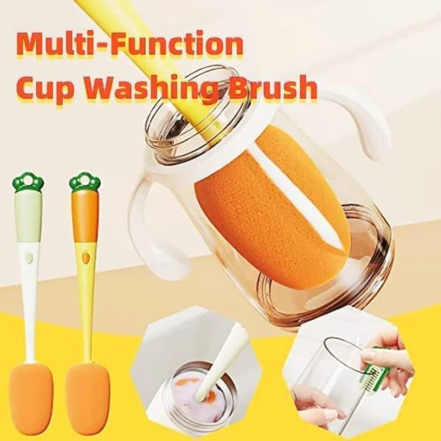 UK-0020 3 in 1 Multi Bottle Cleaning Brush,Sponge Baby Bottle Brush, Cup Lid Gap Bottle Cleaner Brush Cleaning Brush, Multifunctional Cup Brush with Long Handle for Water Bottles, Tumblers