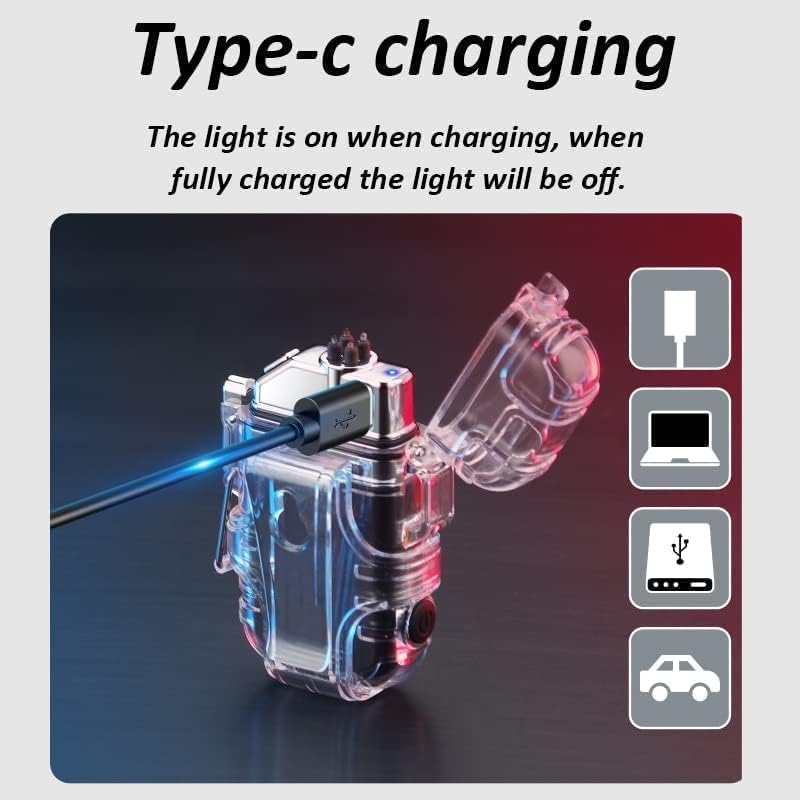 UK-1085 Dual Arc Plasma Lighter with COB LED Flashlight – USB Rechargeable Windproof Waterproof Keychain Lighter – Portable Flameless Electric Lighter with 3 Light Modes for Camping Hiking