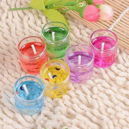 UK-0639 Cute Little Mini Gel Wax Glass Candles for Home Decoration Jelly Candles for Diwali (pack of 6)