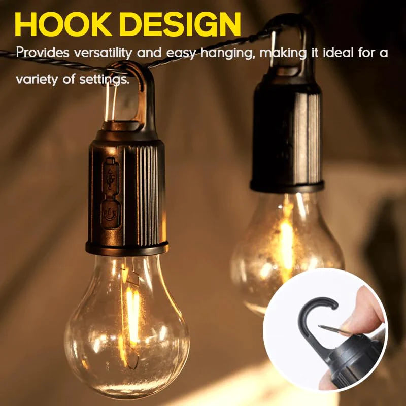 UK-0078 Camping Light, Hanging Tent Light Bulb with Hook, Dimmable LED Camping Lantern, 3 Lighting Modes