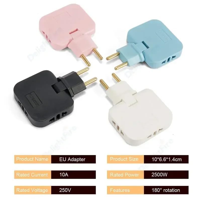 UK-1052 3-in-1 Rotatable Plug Adapter – 180° Extension with Foldable Multi-Socket, Mini Slim Wireless Outlet Converter, 2-Pin Rotate Plug, Compact Travel-Friendly Design (Multicolor)