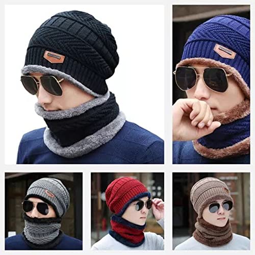 UK-0057 Soft  Woolen Beanie Cap Plus Muffler Scarf Set for Men Women Girl Boy - Warm, Snow Proof