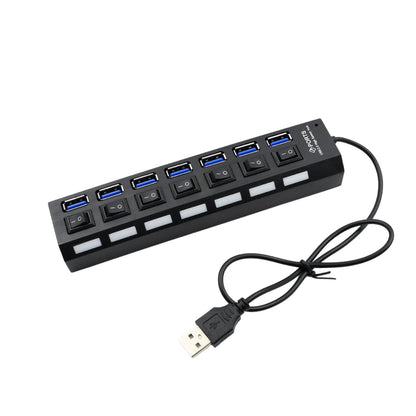 UK-0209 Multi Port USB 2.0 Hub 7 Port with Independent On/Off Switch and LED Indicators USB A Port Data Hub Suitable for PC Computer Keyboard Laptop Mobile HDD, Flash Drive Camera etc