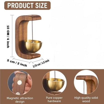 UK-0904 Wooden Door Chime with Brass Bell, Dopamine Door Bell for Home, Self-Adhesive Magnetic Doorbell, Serene Acoustic for Home & Shop, Shopkeepers Door Chime, Ideal Housewarming Gift