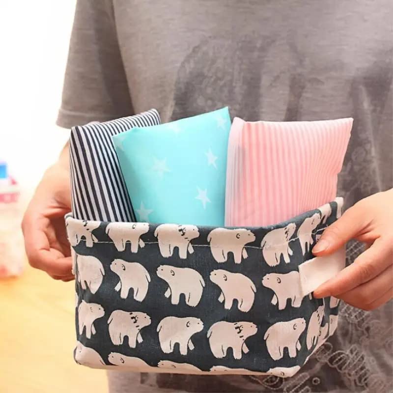 UK-0049 Canvas Fabric Foldable Mini Storage Basket - Small Collapsible Canvas Containers Organizers With Handle For Home-Multi Design