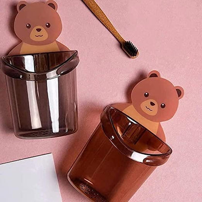 UK-0287 Teddy Bear Tooth Brush Holder - Self Adhesive Wall Mounted Multipurpose Teddy Bear Toothbrush Holder Cup with Strong Adhesive Sticker