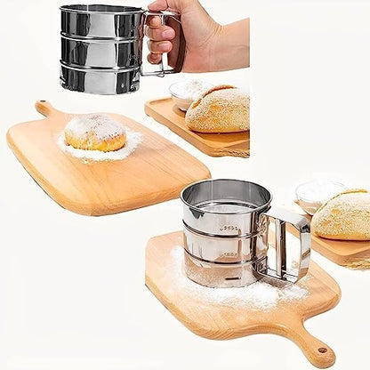 UK-1084 Flour Sifter/Atta chhani Hand Press Design Stainless Steel Flour Sifter Corrosion Resistant Large Capacity Flour Sieve Cup for Sugar Flour and Coffee Powder | Atta Chalni