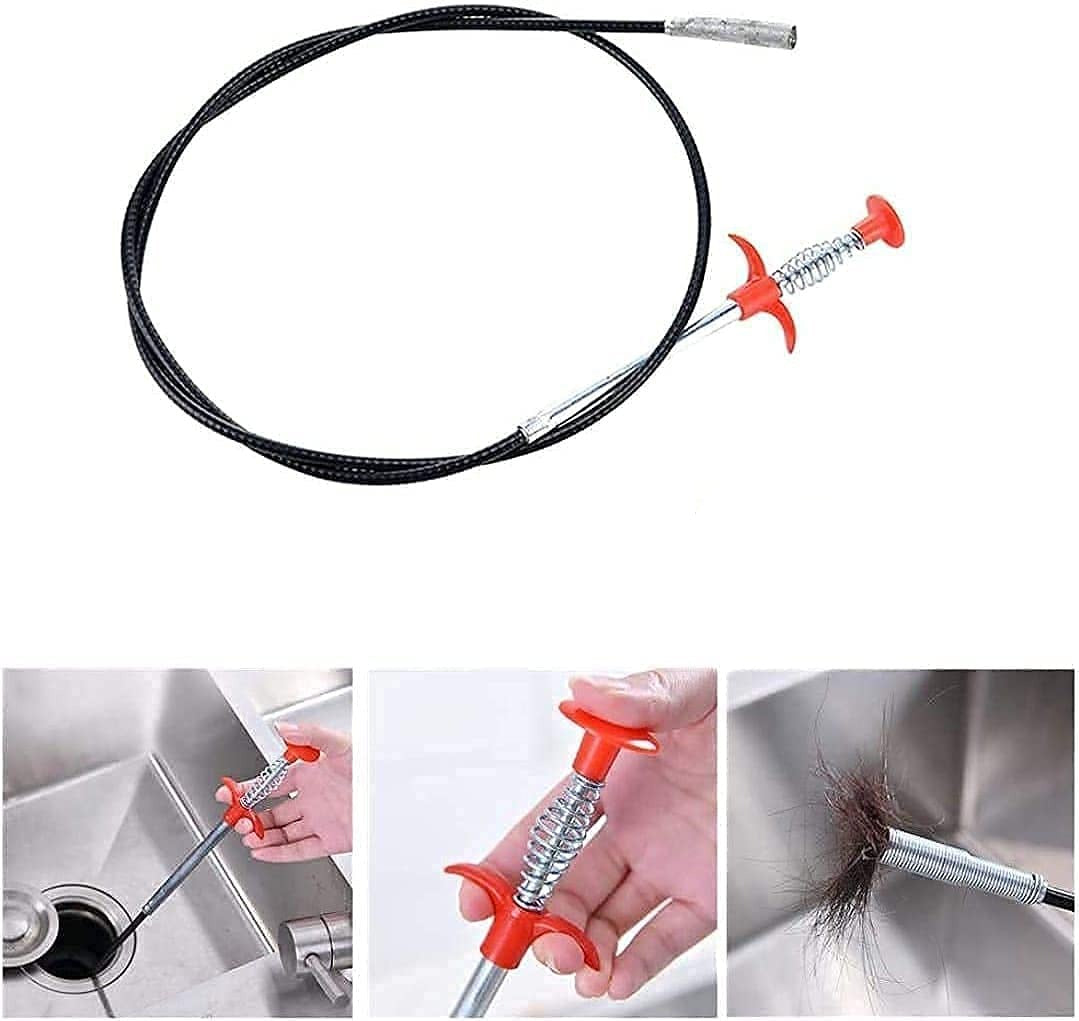 UK-0142  Metal Wire Brush Hand Kitchen Sink Cleaning Hook Sewer Dredging Device Spring Pipe Hair Dredging Tool