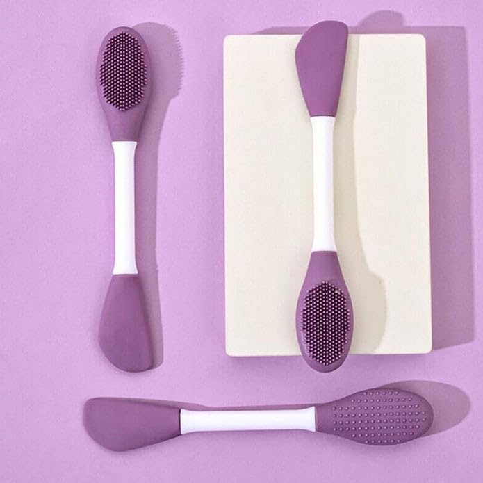 UK-0356 Beauty Silicone Face Mask Applicator Makeup Brush Double-Ended Facial Mask Brush for Mud, Clay, Charcoal Mixed Mask，Soft Makeup Beauty Brush Tools for Apply Cream, Lotion (1PC Multi Color)