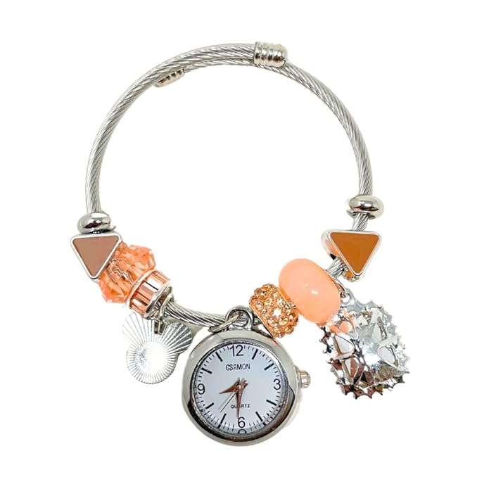 UK-0991 Bracelet Watch Women and Girls Fashion Stainless Steel Beaded Adjustable Quartz Watch Bangle Jewellery Friendship Bracelet (Random Pearl Designs)