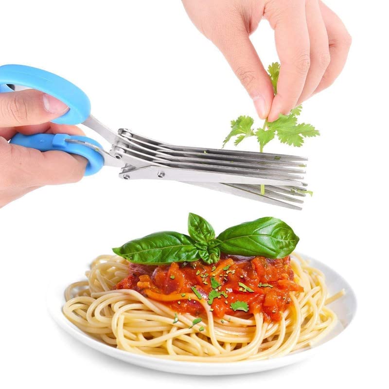 UK-0223 Multifunction 5 Blade Vegetable Stainless Steel Herbs Scissor with Blade Comb