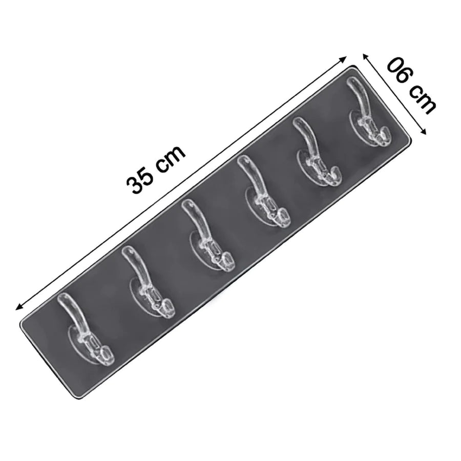 UK-0033 Wall Hanger Hooks for Hanging Clothes Strong Self Adhesive Magic Sticker Home Kitchen Office Bathroom Bedroom Door Organizers Accessories Items (TRANSPARENT-6-HOOK-HANGER)