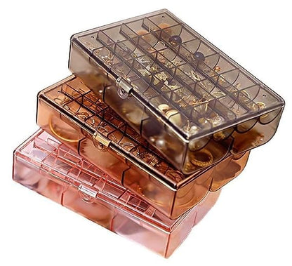 UK-0355  Clear Acrylic Jewelry Organizer Box with 2 Drawers and 30 Compartments, Small Dustproof Jewelry Box for Women and Girls, Earring Display Holder