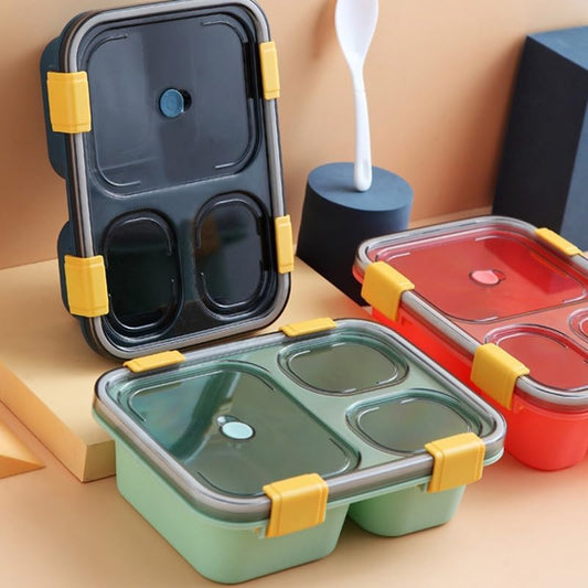 UK-0383  Lunch Box for Kids – 3 Compartment Insulated Lunch Box Plastic Tiffin Box for Boys, Girls, School & Office Men