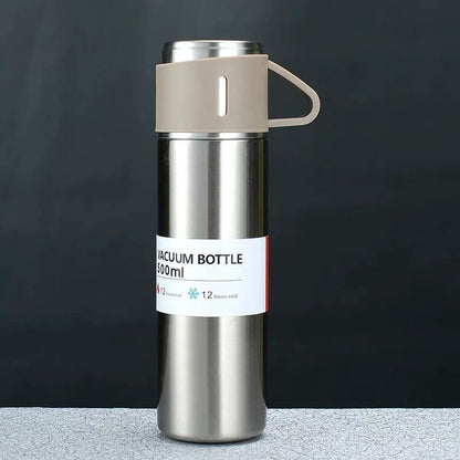 UK-0022 Stainless Steel Vacuum Flask Set with 3 Steel Cups Combo for Coffee Hot Drink and Cold Water Flask Ideal Gifting Travel Friendly Latest Flask Bottle. (Multi-Color)