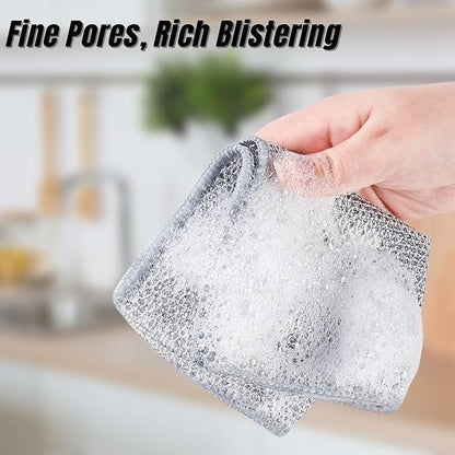 Non-Scratch Wire Dishcloth, Steel Wire Dish Towel, Multipurpose Wire Dishwashing Rags for Wet and Dry, Scrubs & Cleans for Dishes