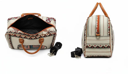 UK-1034 Canvas Duffle Travel Bag for Men and Women, Handmade Indian Ethnic Elephant Print Single Compartment Luggage Travelling Duffel for Women, Stylish Cabin Size Air Hand Bag