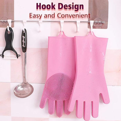 UK-0259 Silicone Gloves Wash Scrubber Gloves Reusable Cleaning Brush Gloves Heat Resistant Scrub Rubber Glove for Dish Washing