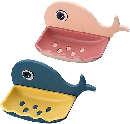 UK-0153 Fish Shape Plastic Adhesive Waterproof Wall Mounted Bar Soap Dish Holder Organizer Rack for Bathroom