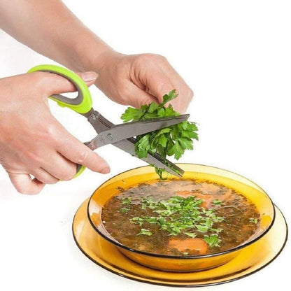 UK-0223 Multifunction 5 Blade Vegetable Stainless Steel Herbs Scissor with Blade Comb