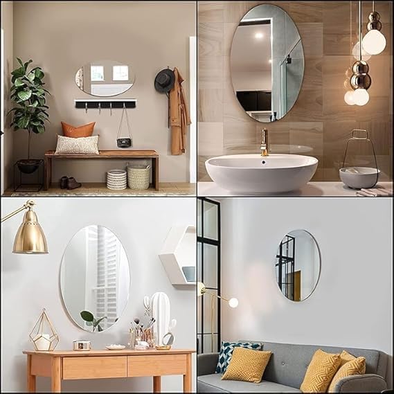 UK-1073 Mirror Sticker for Wall on Tiles Bedroom Living Room Basin Mirror Bathroom Wall Mirror Both Side Sticker Acrylic Wall Mirror Full Length (MIX SHAPE)