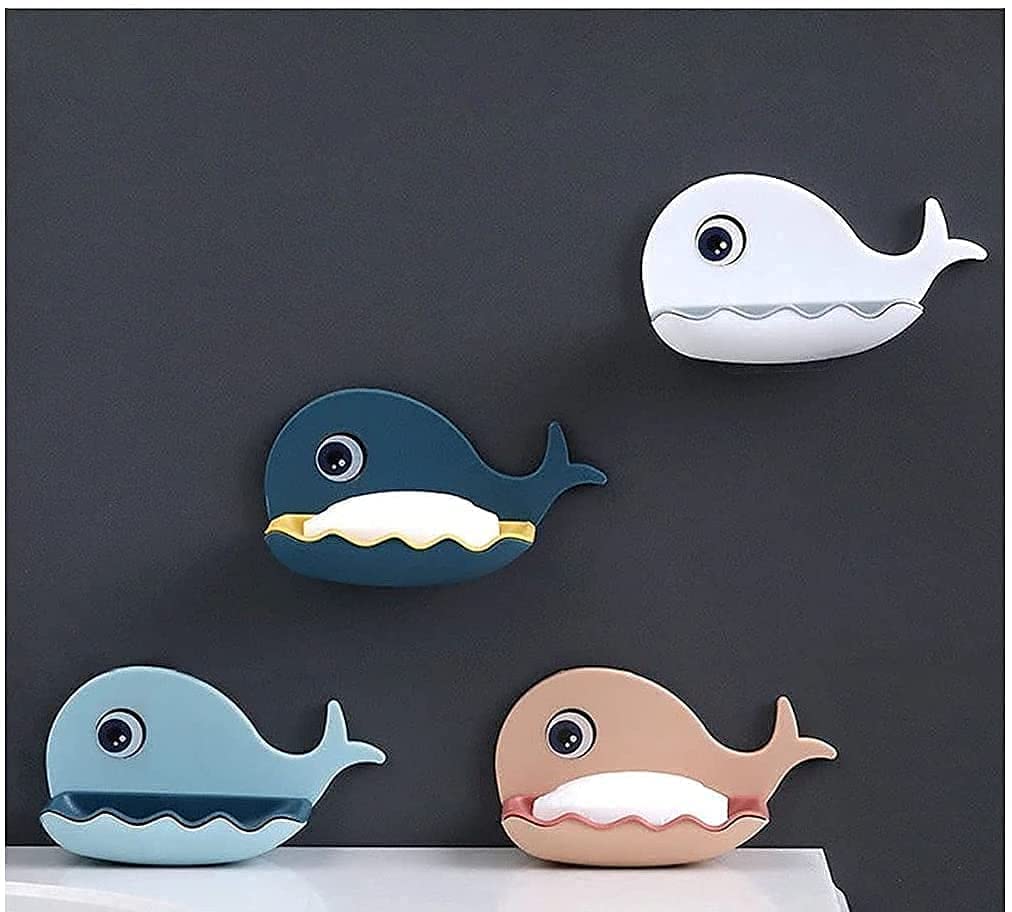 UK-0153 Fish Shape Plastic Adhesive Waterproof Wall Mounted Bar Soap Dish Holder Organizer Rack for Bathroom