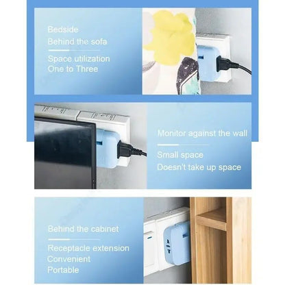 UK-1052 3-in-1 Rotatable Plug Adapter – 180° Extension with Foldable Multi-Socket, Mini Slim Wireless Outlet Converter, 2-Pin Rotate Plug, Compact Travel-Friendly Design (Multicolor)