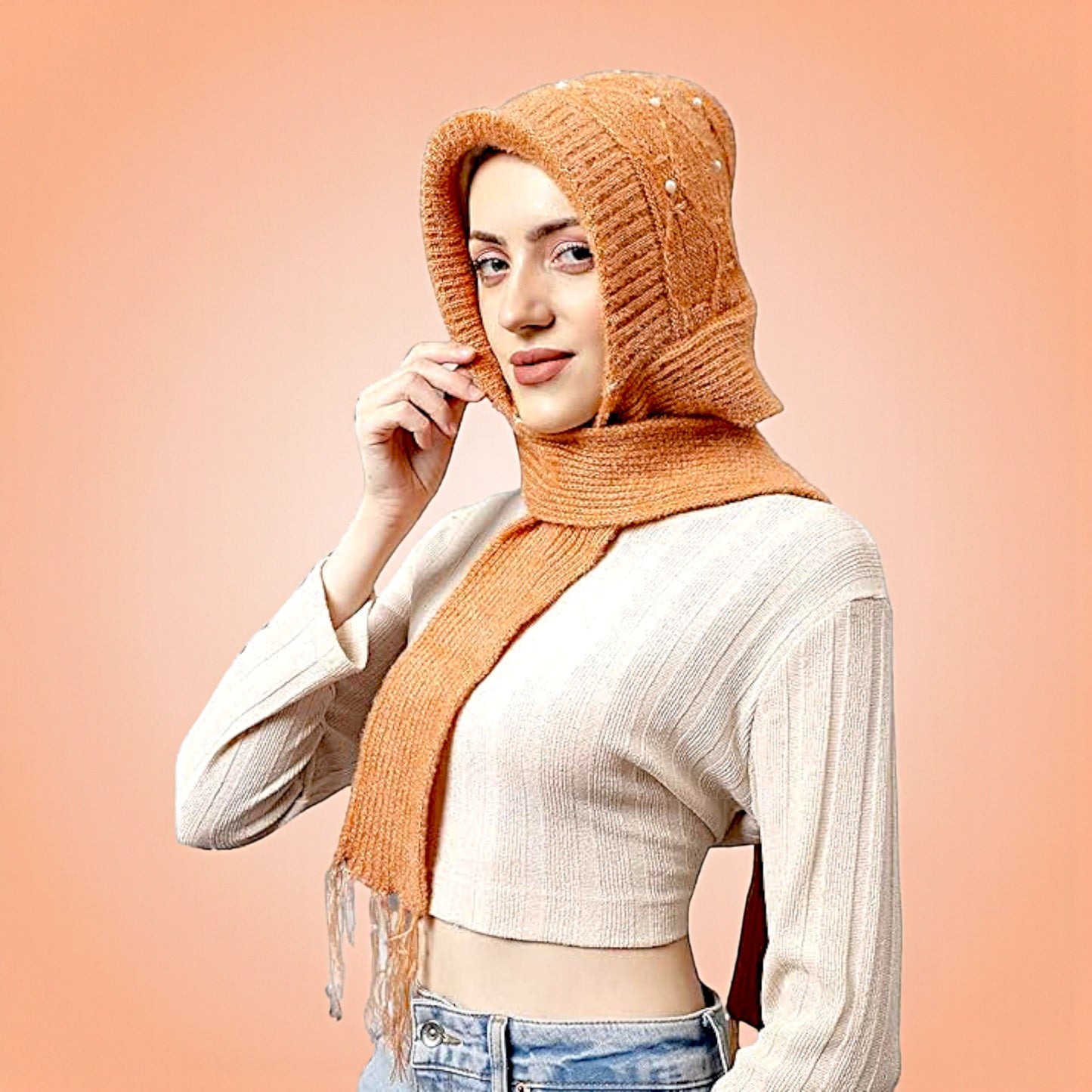 UK-1029 Winter Cap for Women Woolen Cap with Mufflers for Women, 2 in 1 Mask Scarf Knitted Woolen for Women & Girls Muffler Stylish & Scarf Ear Protection (Multicolour)