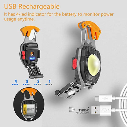 UK-0053 Multifunctional Keychain LED Rechargeable Flashlights with Lighter, Life-Saving Whistles, Screwdriver Bottle, Opener, Multiple Light Mode Portable Pocket Light for Outoor Hiking