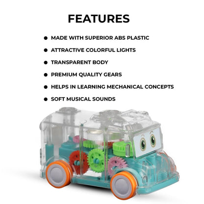 UK-0334 transparent Gear Bus for Kids Friction Powered Mini School Bus with Tinkling Sound and Light Toy for Kids