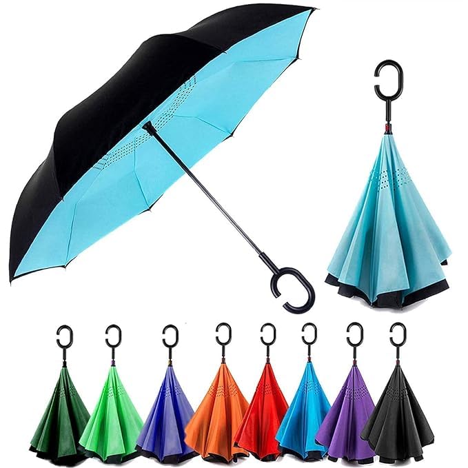 UK-0382 Windproof Reverse Umbrella Foldable Umbrella For  Travel Umbrella For Men And Women(Multicolor)