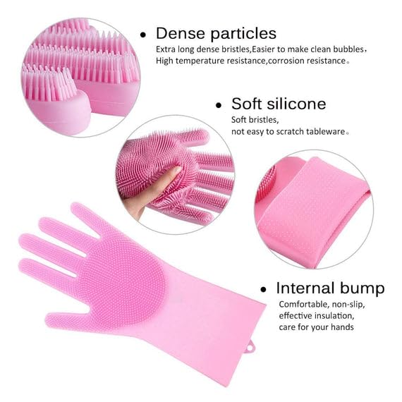 UK-0259 Silicone Gloves Wash Scrubber Gloves Reusable Cleaning Brush Gloves Heat Resistant Scrub Rubber Glove for Dish Washing