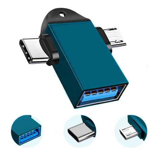 UK-0282 2 in1 OTG Adapter, USB 3.0 Female to Micro-USB Male and Type-C Male Connector Aluminium High Speed Data OTG for All Type-C Smartphone & All Android Mobiles