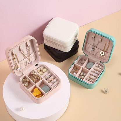 UK-0348 Leather Small Jewelry Box, Travel Portable Jewelry Case For Ring, Pendant, Earring, Necklace, Bracelet Organizer Storage Holder Boxes