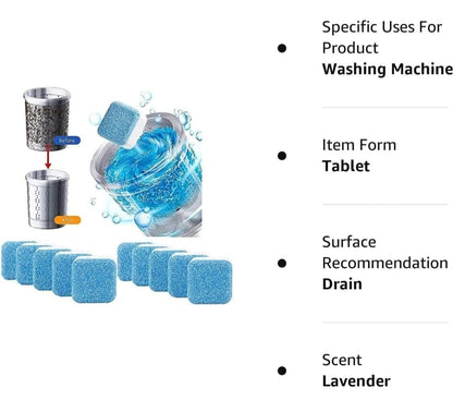 UK-0100  Washing Machine Cleaner Tablet, Descaler Powder for Top Load, Front Load, Fully Automatic, Deep Cleaner, Tub Cleaner, Drum Stain Cleaner