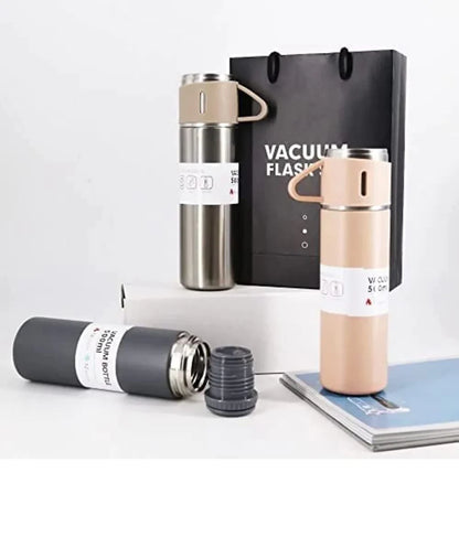 UK-0022 Stainless Steel Vacuum Flask Set with 3 Steel Cups Combo for Coffee Hot Drink and Cold Water Flask Ideal Gifting Travel Friendly Latest Flask Bottle. (Multi-Color)