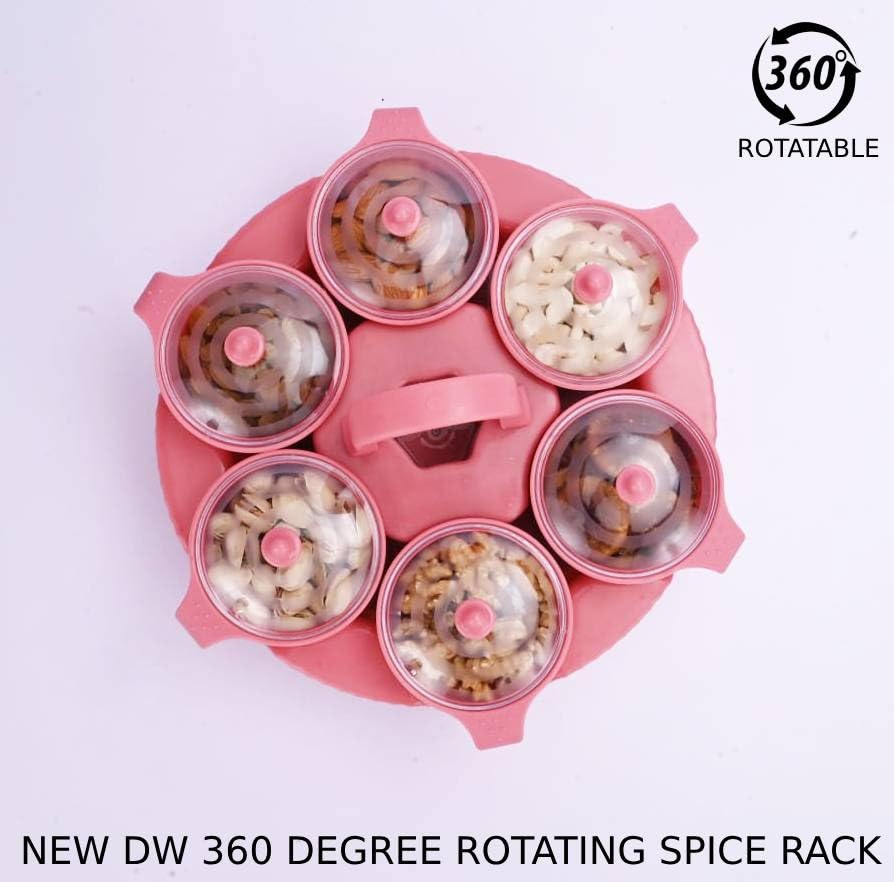 UK-0974 Spice Box/Dry Fruit Box/Masala Box/Pickle Box 6 Compartment Airtight storage Container with lid,Serving Box,DryFruit Tray, Masala Box for Kitchen Spice Set (Pack of 1 Tray with 6 Jars)